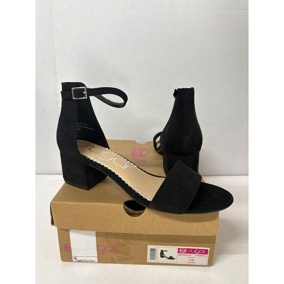 SUGAR Women's Microsuede Noelle Black Ankle Strap Block Heel Dress Sandals Sz 9M - Picture 1 of 6